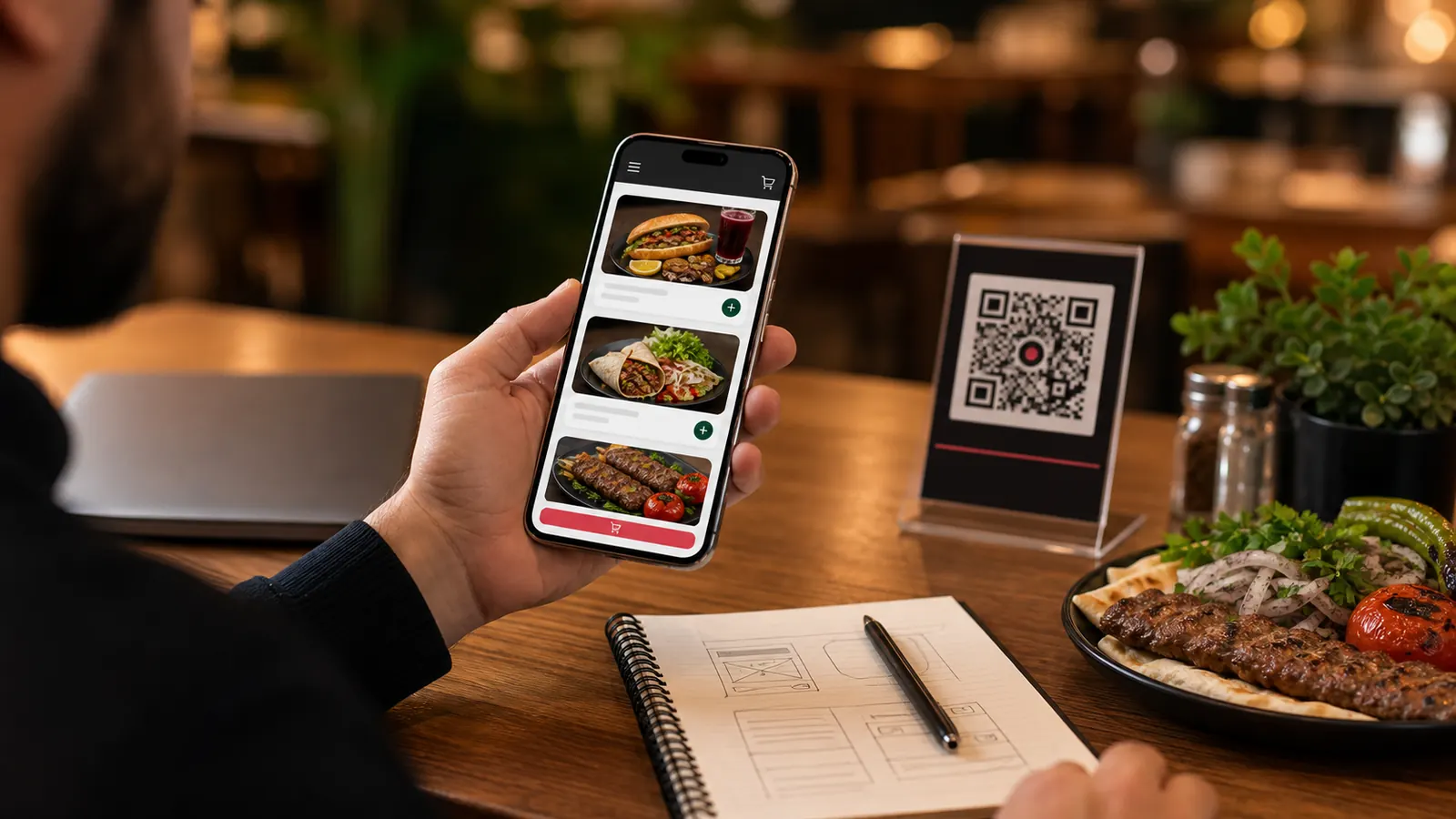 Restoranın kendi logolu online sipariş sitesini menü, QR kod ve yönetim paneliyle açması